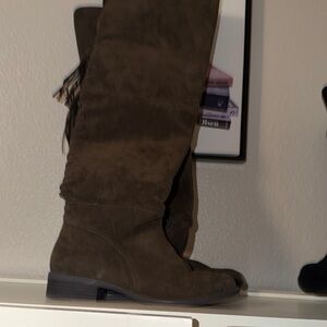 Brown Suede Knee-High Boots